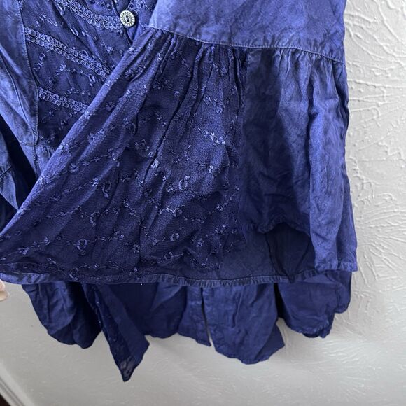 Denim Assymetrical Top Women’s Plus Sz 26 Blue 3/4 Bell Sleeve Rena Fairy - Picture 4 of 8